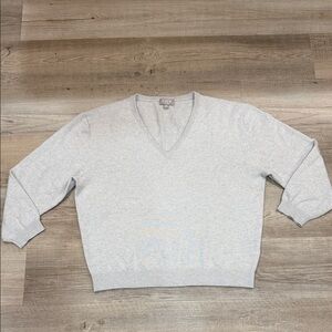 J. Crew Light Gray V-Neck Cashmere V- Neck Sweater, Size Medium